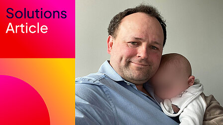Michael von der FI-SP mit Baby im Arm – Podcast zu Elternzeit in der IT-Branche