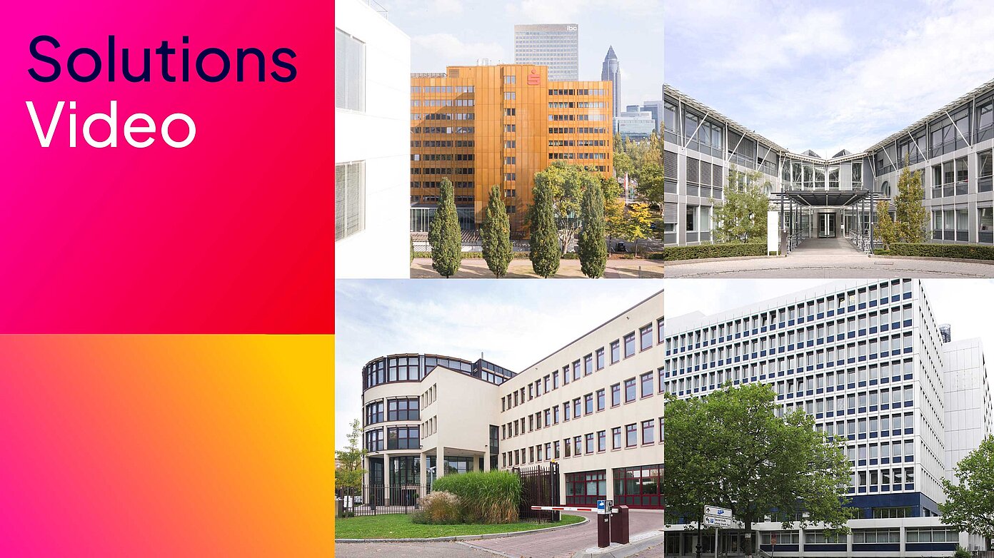 Außenansichten von vier Bürogebäuden der Finanz Informatik Solutions Plus.