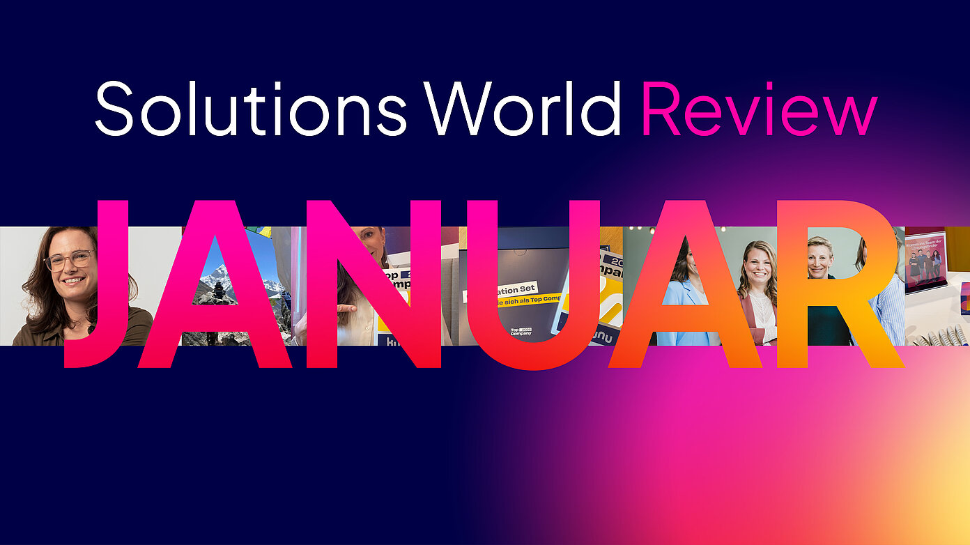 Monatsrückblick Januar: großes „JANUAR“ über Bildstreifen zu Projektplanung, Kununu-Auszeichnung und Recruiting.