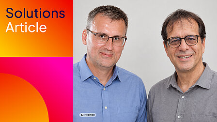 Porträt von Markus und Gerd mit Brille im Solutions-Article-Design zum Thema Low Code.