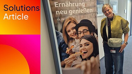 Gesundheitstag bei der FI-SP mit Informationsangebot zu Ernährung und einer Mitarbeitenden am Standort.