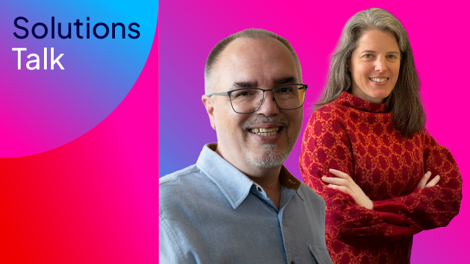 Zwei FI-SP Expertin und Experte – Visual zum Podcast „COBOL trifft KI“.